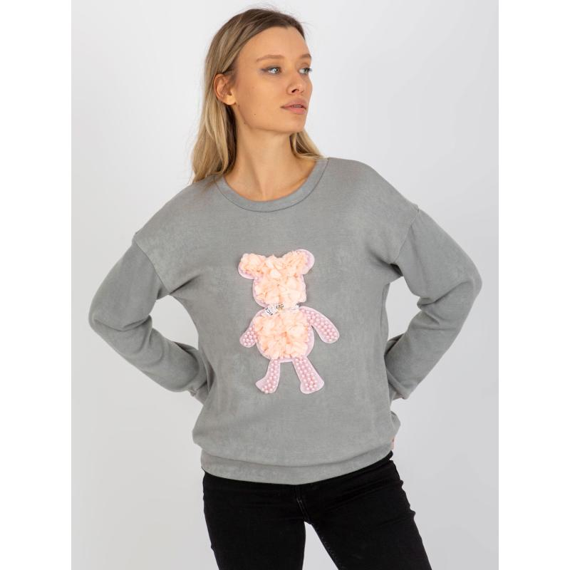 Női pulóver applikációval TRISHA szürke