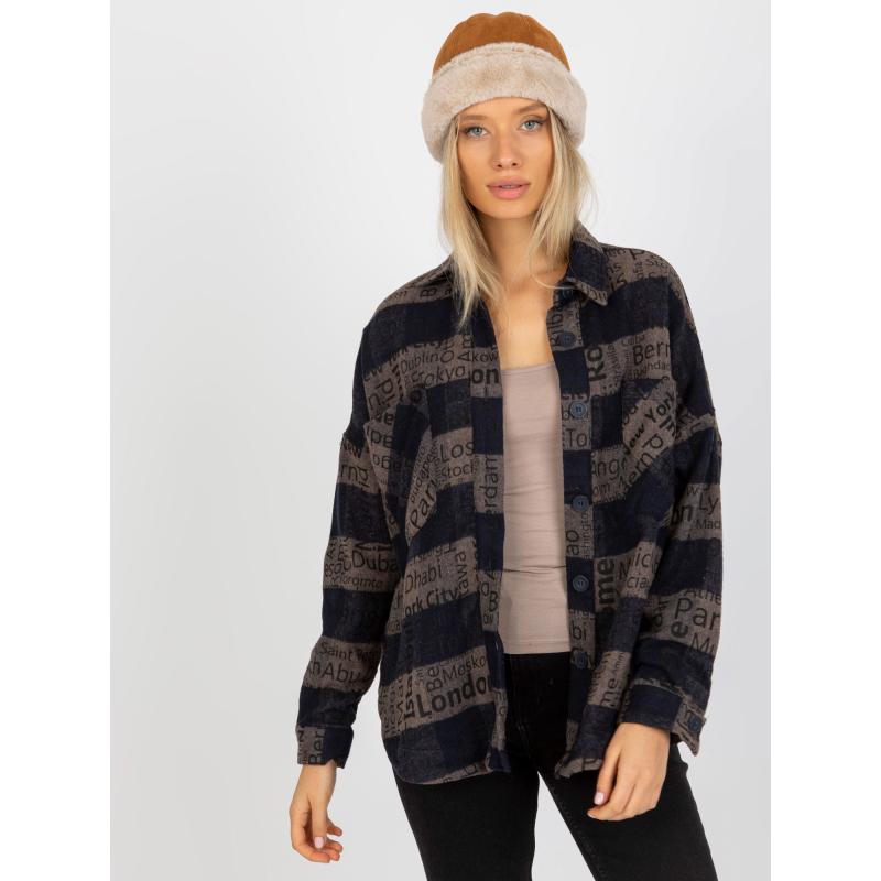 Dámska košeľa s vreckami kockovaná CHITA námornícky modrá a tmavo šedá