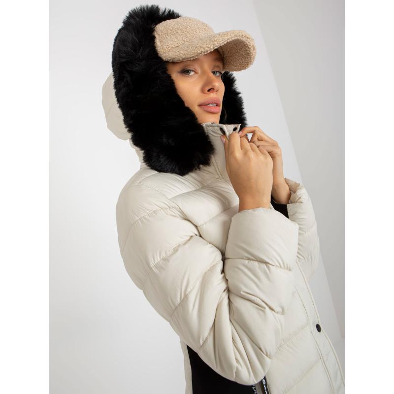 Női kapucnis steppelt átmeneti kabát MARGERY világos bézs színben