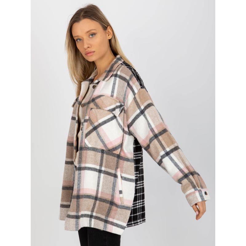 Női hosszú ujjú kockás ing zsebekkel AUDRA barna és fekete AUDRA barna és fekete