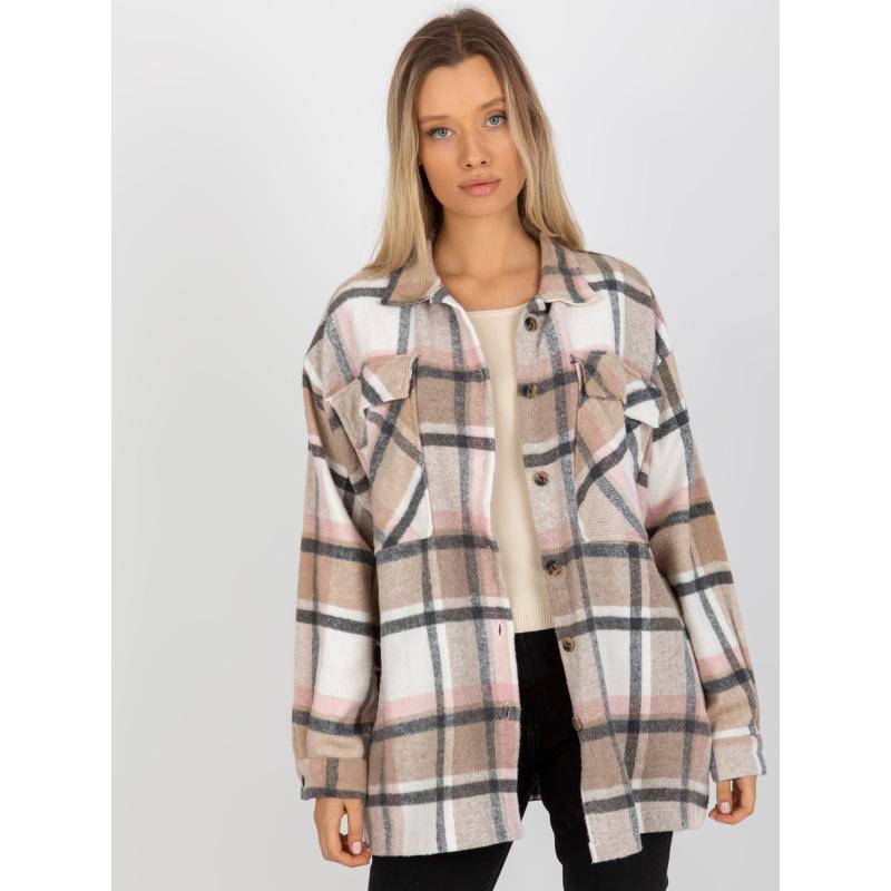 Női hosszú ujjú kockás ing zsebekkel AUDRA barna és fekete AUDRA barna és fekete