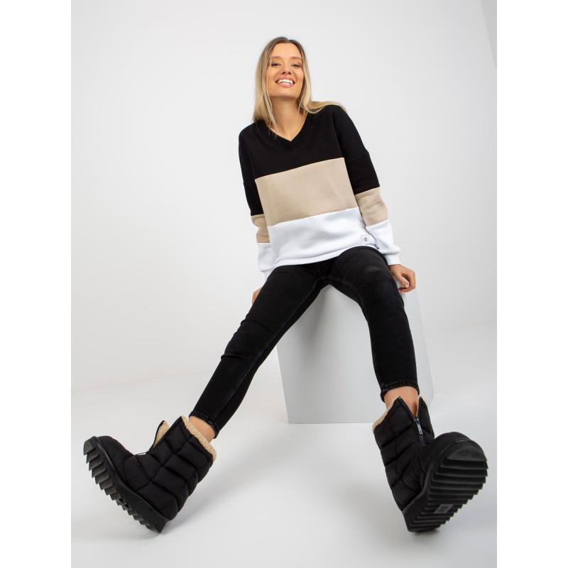 Női V-nyakú pulóver MORA fekete és bézs színben