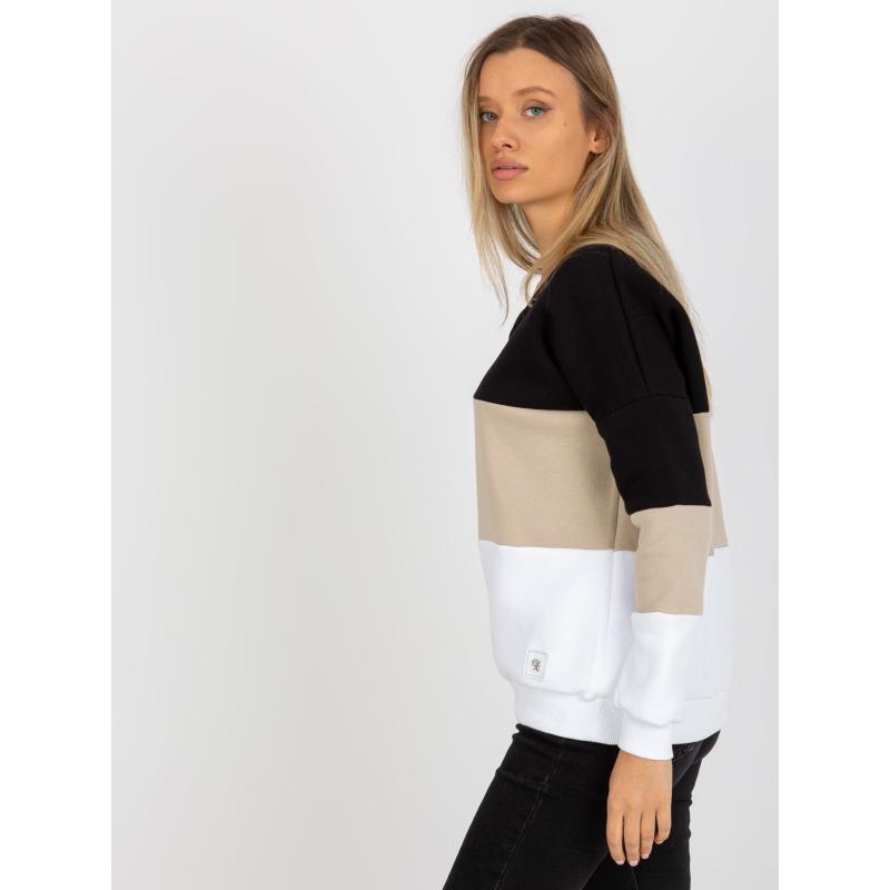 Női V-nyakú pulóver MORA fekete és bézs színben