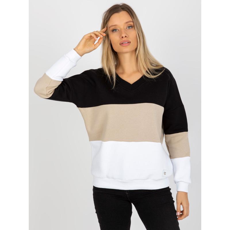 Női V-nyakú pulóver MORA fekete és bézs színben