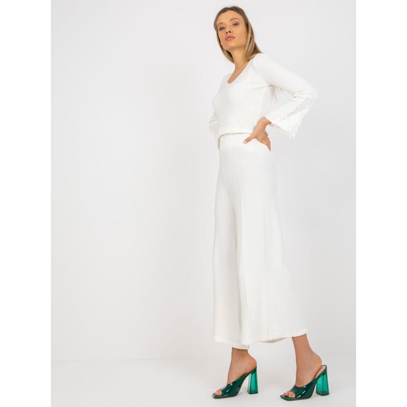 Dámské kalhoty s vysokým pasem s širokými nohavicemi FARRAH ecru 