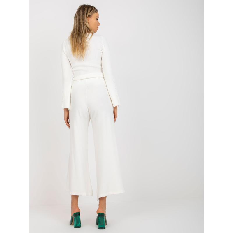 Dámské kalhoty s vysokým pasem s širokými nohavicemi FARRAH ecru 