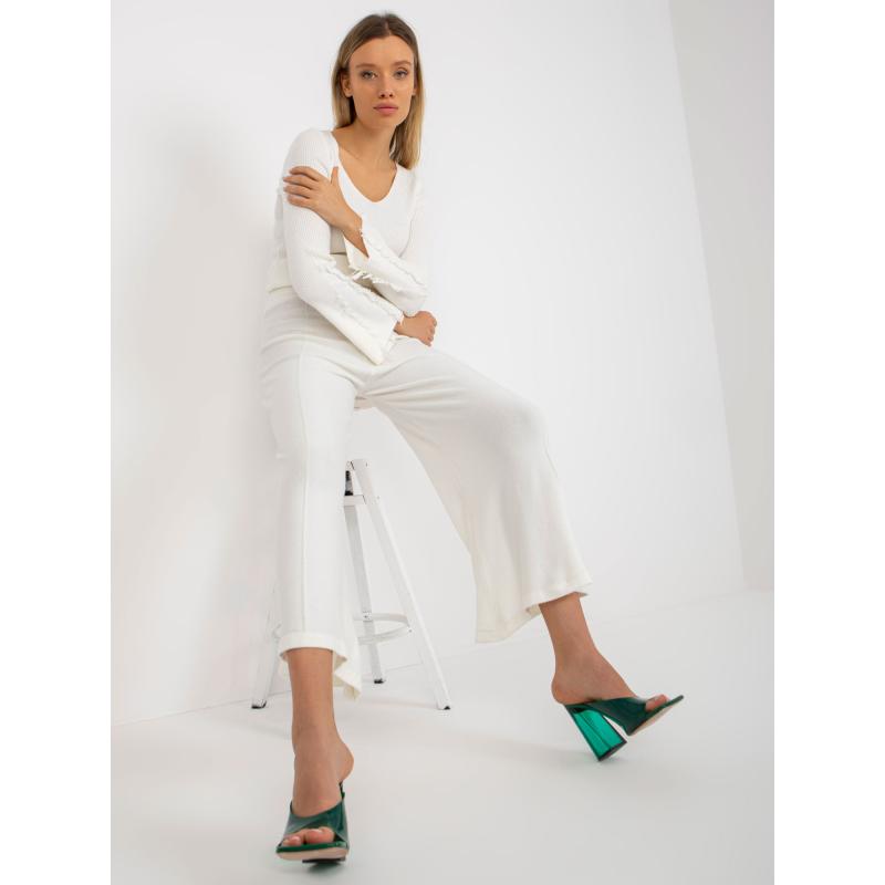 Dámské kalhoty s vysokým pasem s širokými nohavicemi FARRAH ecru 