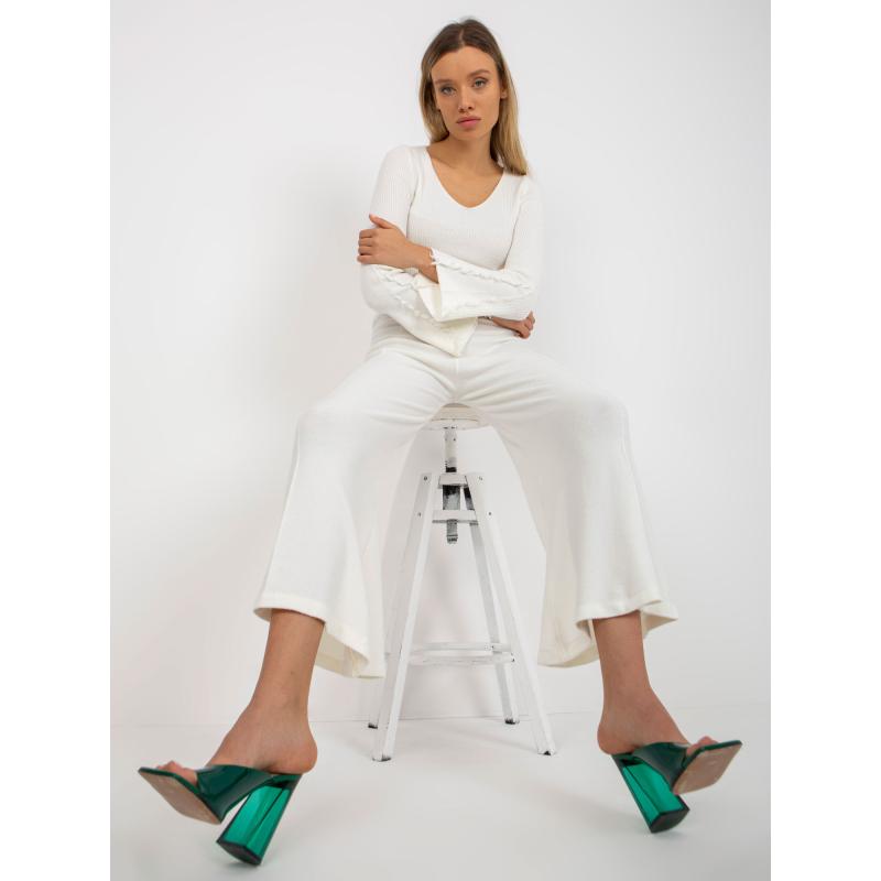 Dámské kalhoty s vysokým pasem s širokými nohavicemi FARRAH ecru 