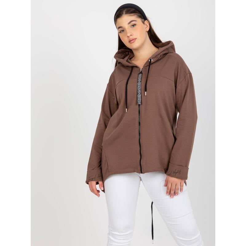Dámská mikina plus size s kapucí a nápisem LEOLA hnědá 