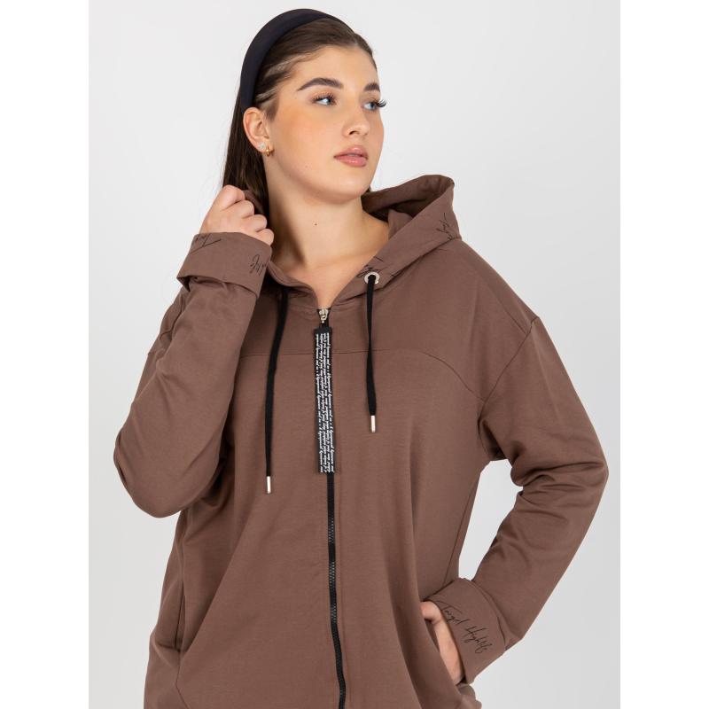 Dámská mikina plus size s kapucí a nápisem LEOLA hnědá 
