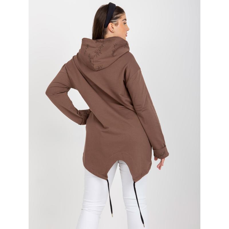 Dámská mikina plus size s kapucí a nápisem LEOLA hnědá 