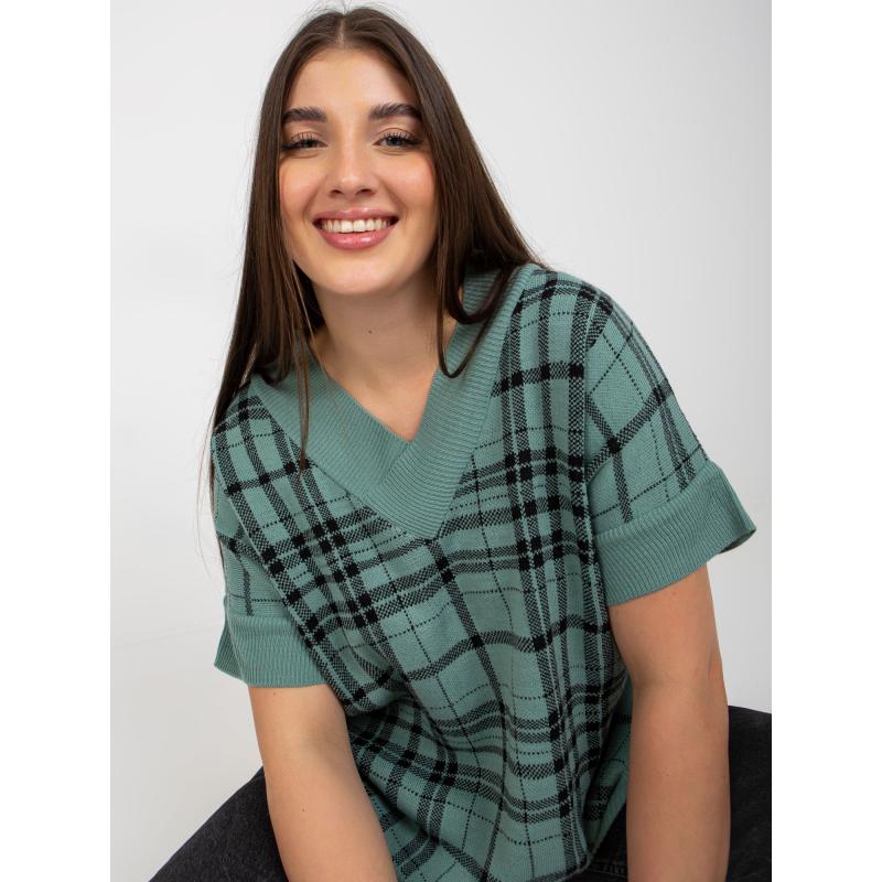 Dámská vesta plus size kostkovaná CHARLENA mátová 