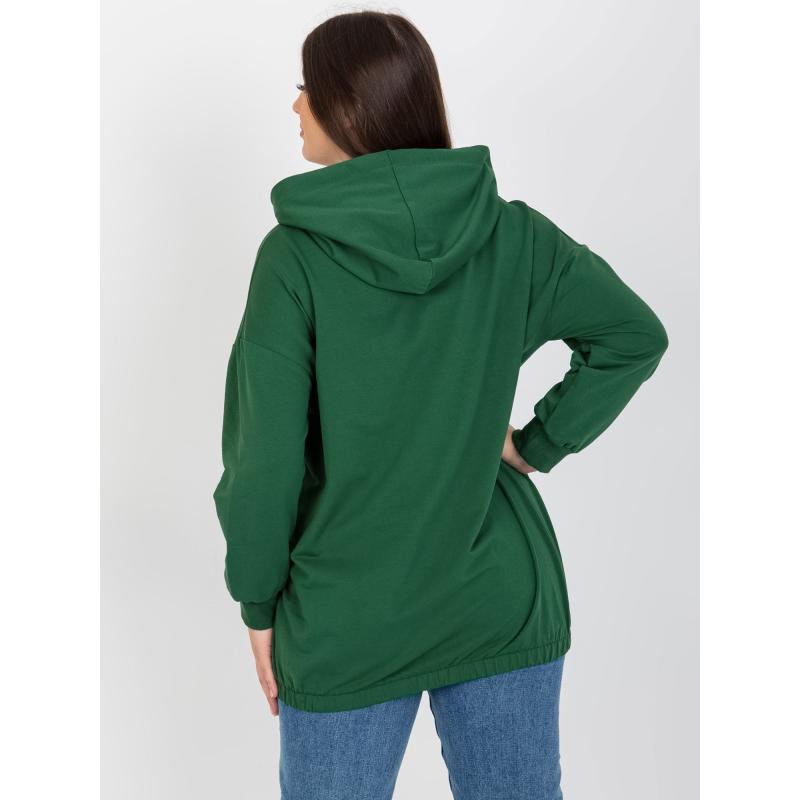 Dámská mikina plus size s kapucí bez zipu JAYDA tmavě zelená 