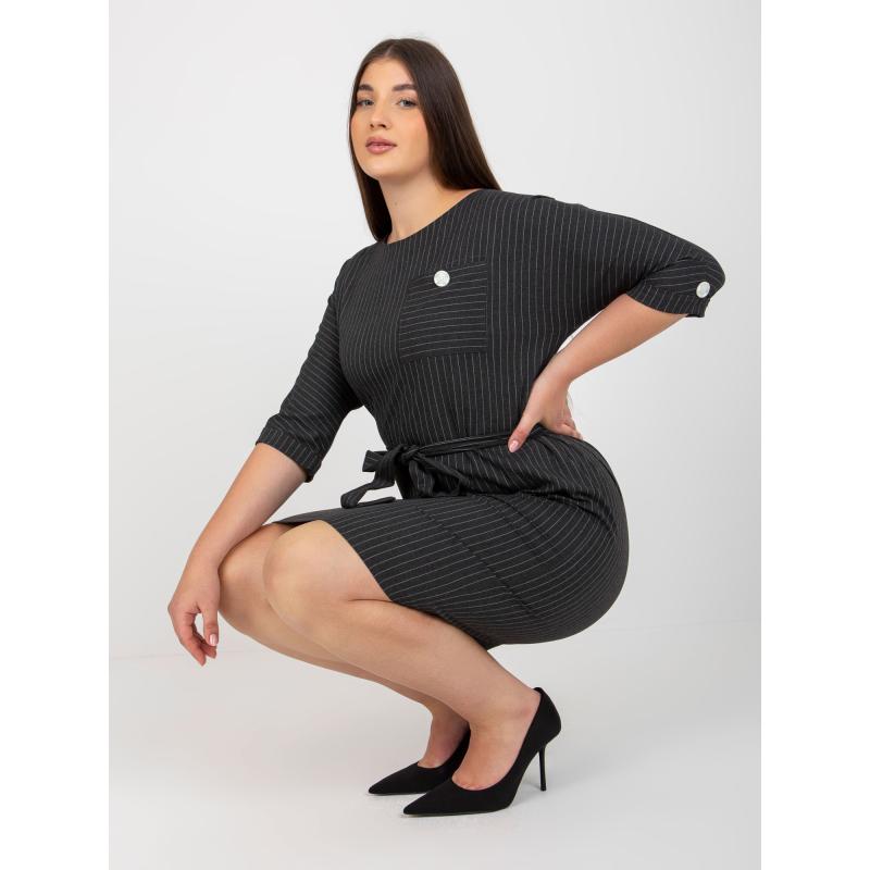 Dámské šaty s kapsou pruhované plus size MARNI tmavě šedé 