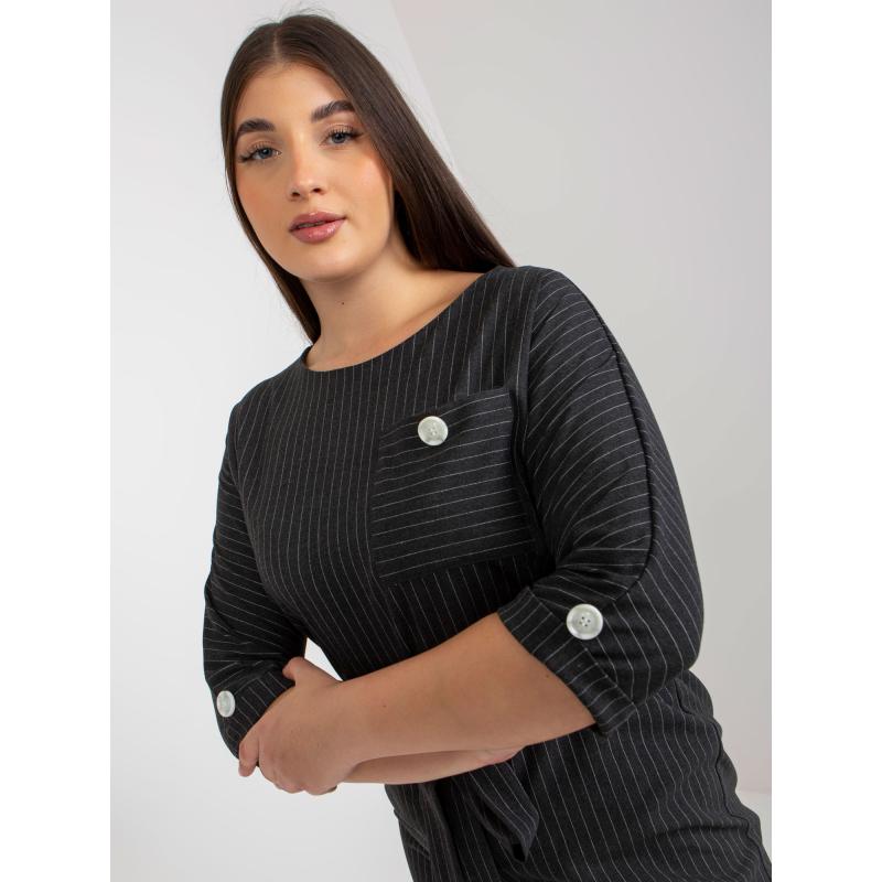 Dámské šaty s kapsou pruhované plus size MARNI tmavě šedé 