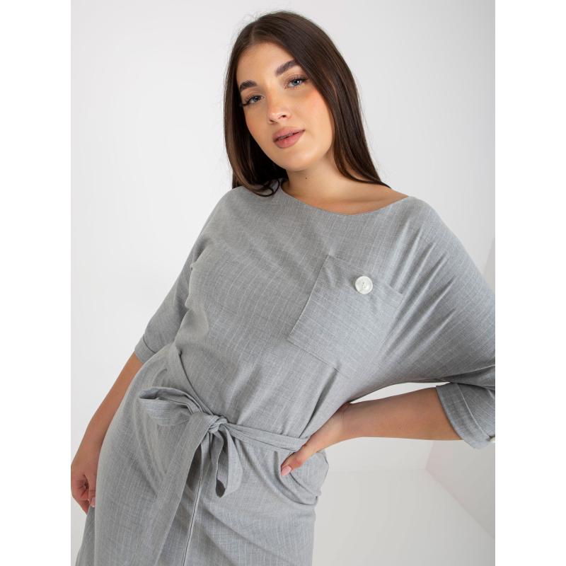 Dámské šaty s 3/4 rukávem pruhované plus size MENINA šedé  