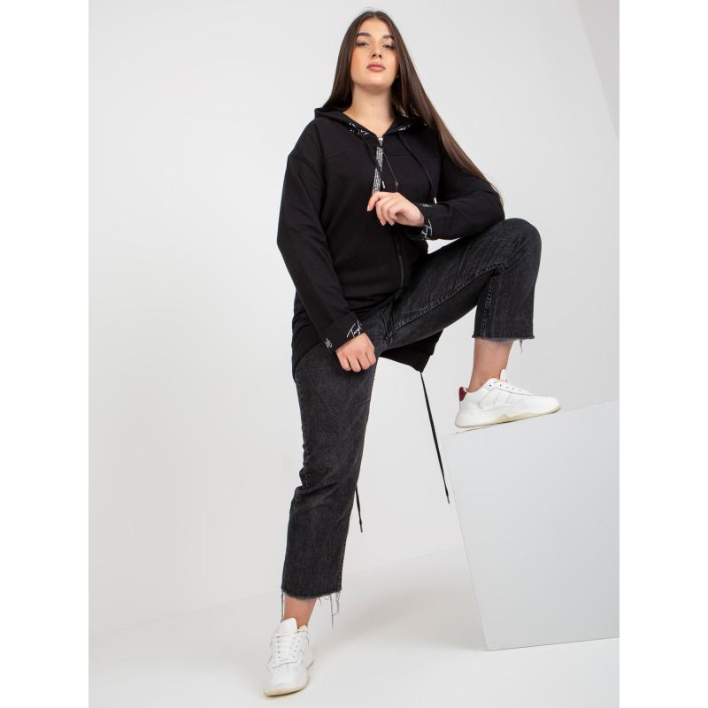 Dámská mikina plus size s kapucí a nápisy BOBBIE černá 