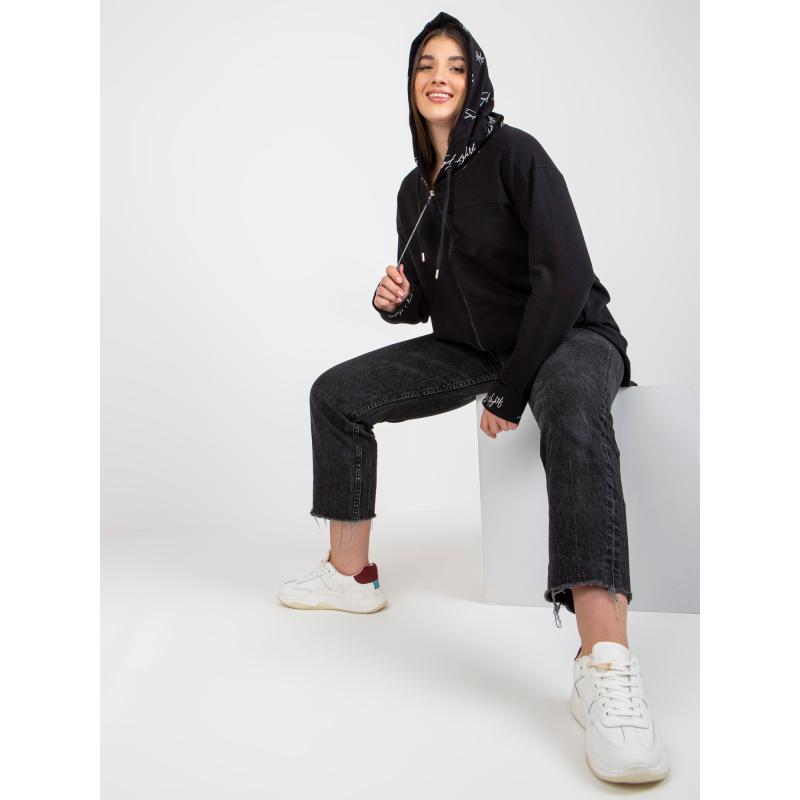 Dámská mikina plus size s kapucí a nápisy BOBBIE černá 