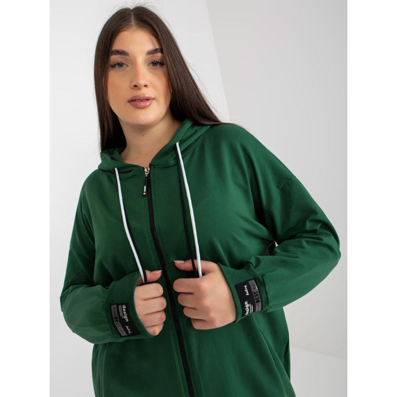 Dámská mikina plus size s kapucí bez zipu SHERRI tmavě zelená 