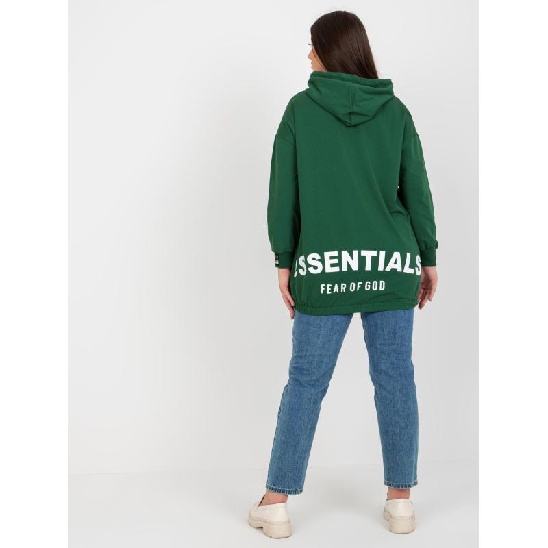 Dámská mikina plus size s kapucí bez zipu SHERRI tmavě zelená 