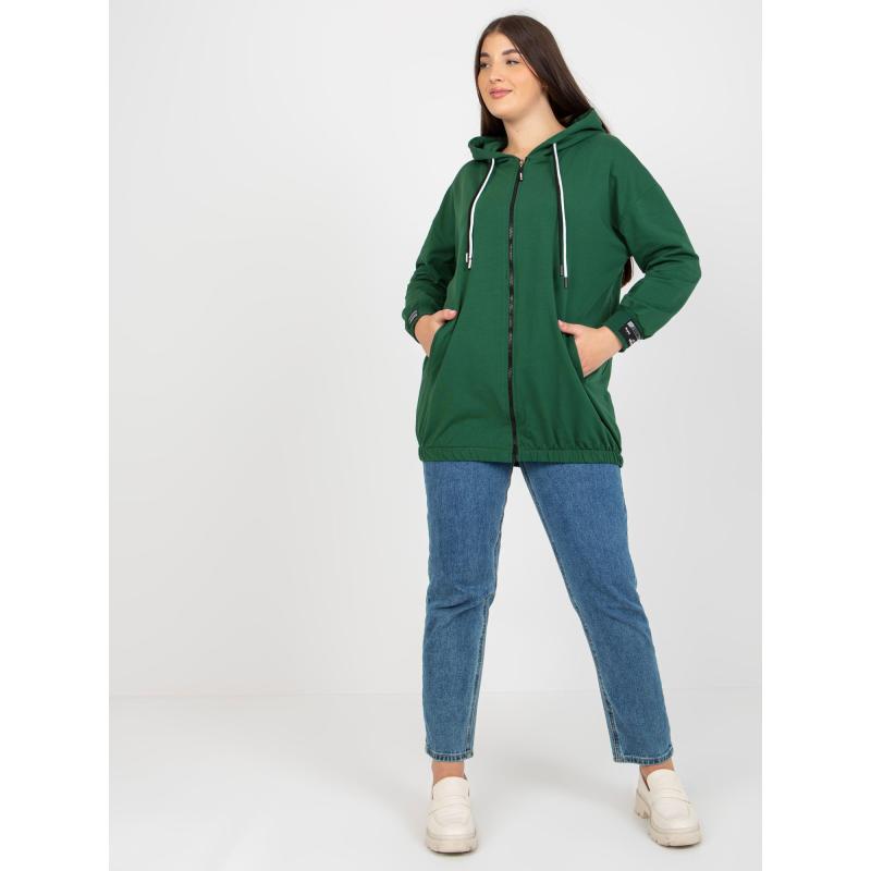 Dámská mikina plus size s kapucí bez zipu SHERRI tmavě zelená 