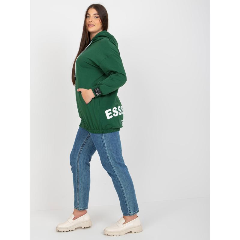 Dámská mikina plus size s kapucí bez zipu SHERRI tmavě zelená 