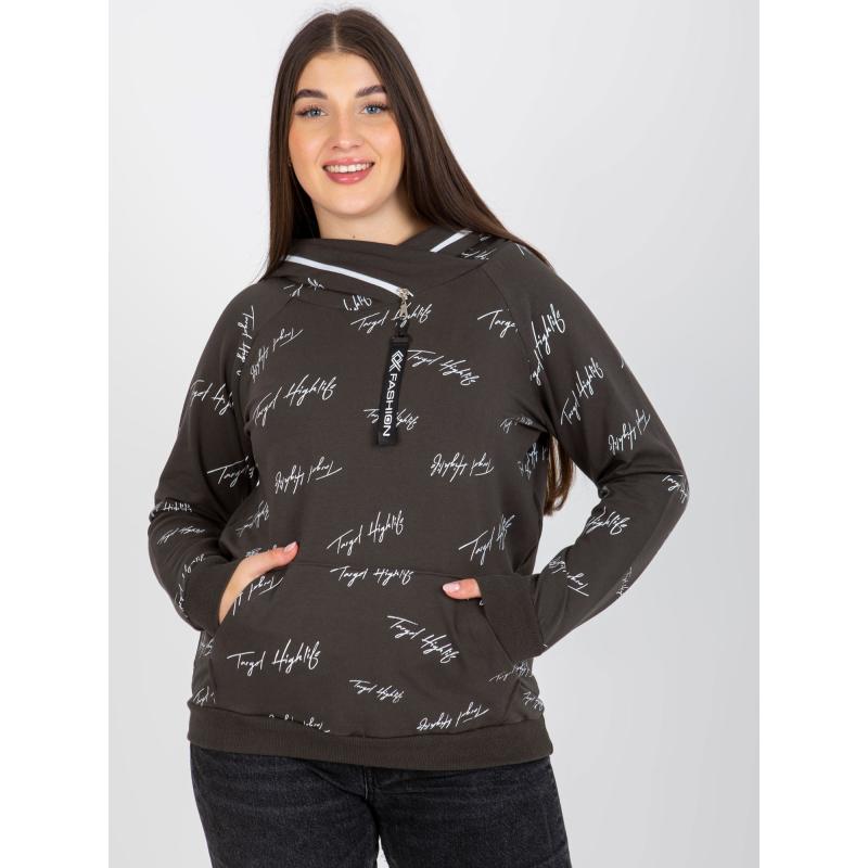 Női plus size kapucnis pulóver DEBORAH khaki színű nyomtatással