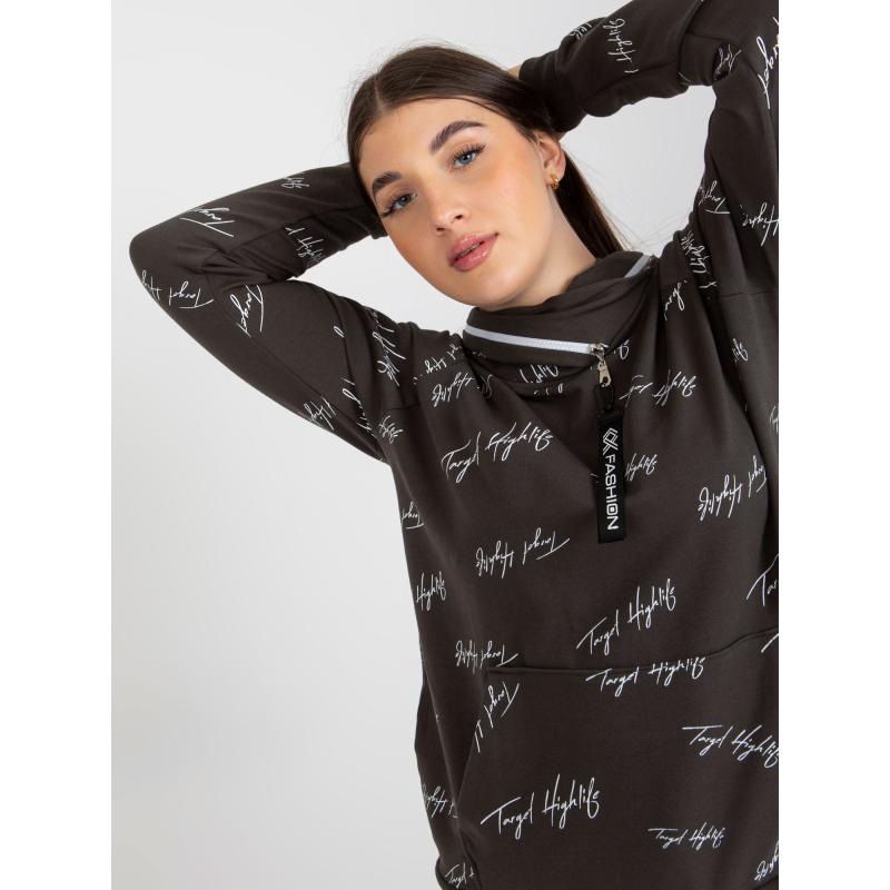 Női plus size kapucnis pulóver DEBORAH khaki színű nyomtatással