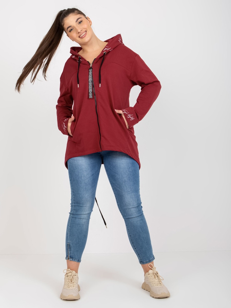 Női plus size kapucnis pulóver cipzárral VIVIAN burgundi