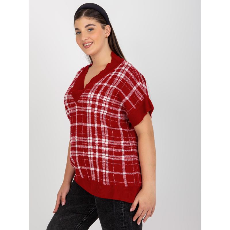 Dámská vesta s kostkovaným vzorem plus size MARCI červená  