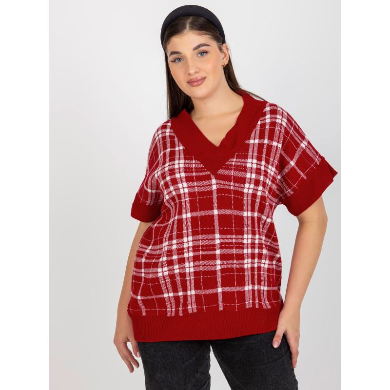 Dámská vesta s kostkovaným vzorem plus size MARCI červená  