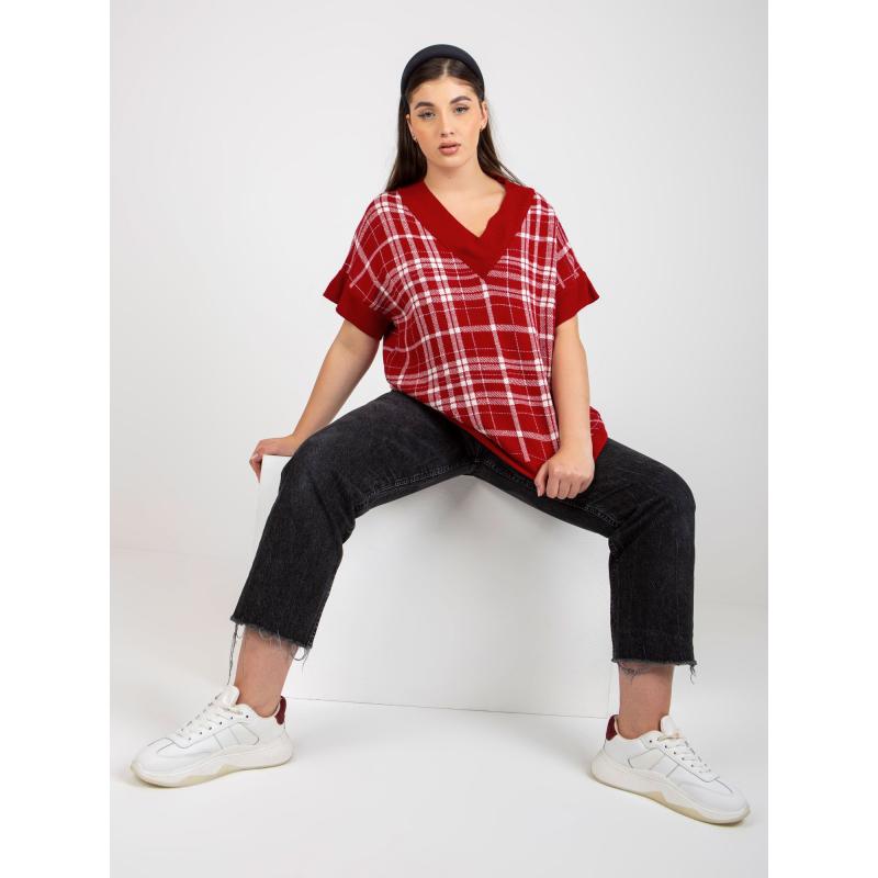 Dámská vesta s kostkovaným vzorem plus size MARCI červená  