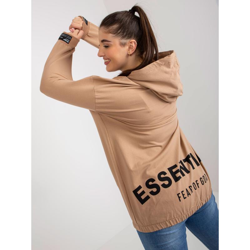 Dámská mikina plus size s nápisem na zádech BRENA hnědá