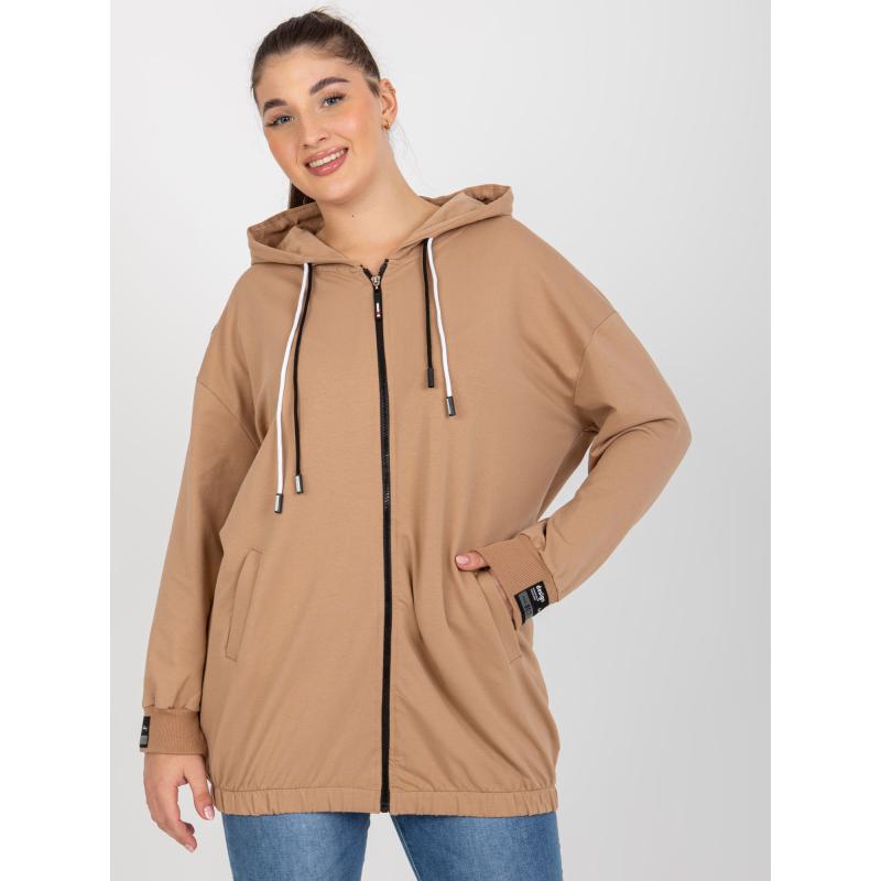 Dámská mikina plus size s nápisem na zádech BRENA hnědá