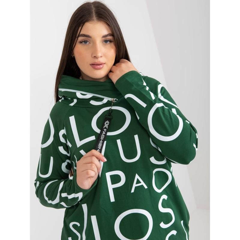 Női kapucnis pulóver nyomtatással plus size KARYN sötét zöld