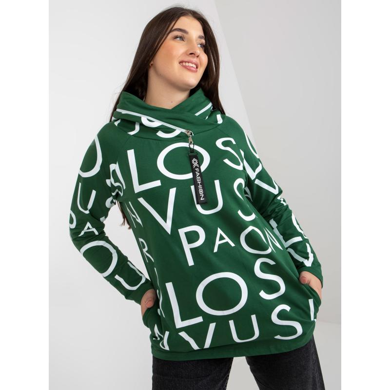Női kapucnis pulóver nyomtatással plus size KARYN sötét zöld