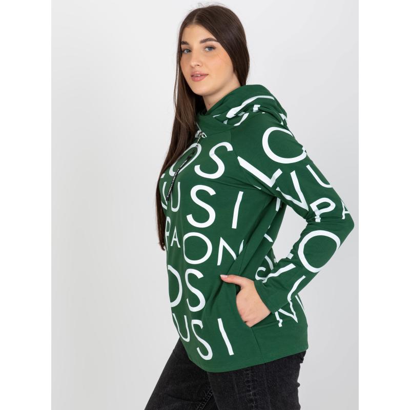 Női kapucnis pulóver nyomtatással plus size KARYN sötét zöld