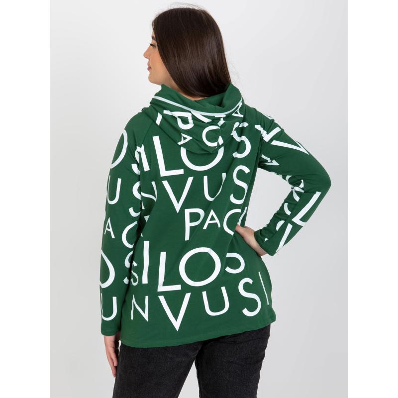 Női kapucnis pulóver nyomtatással plus size KARYN sötét zöld