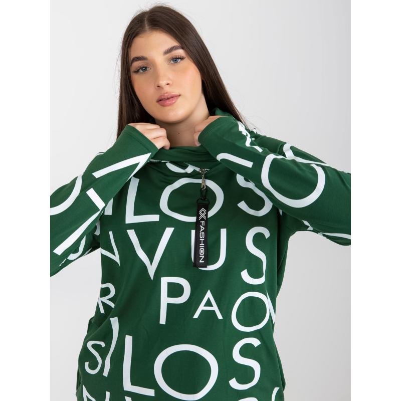 Női kapucnis pulóver nyomtatással plus size KARYN sötét zöld