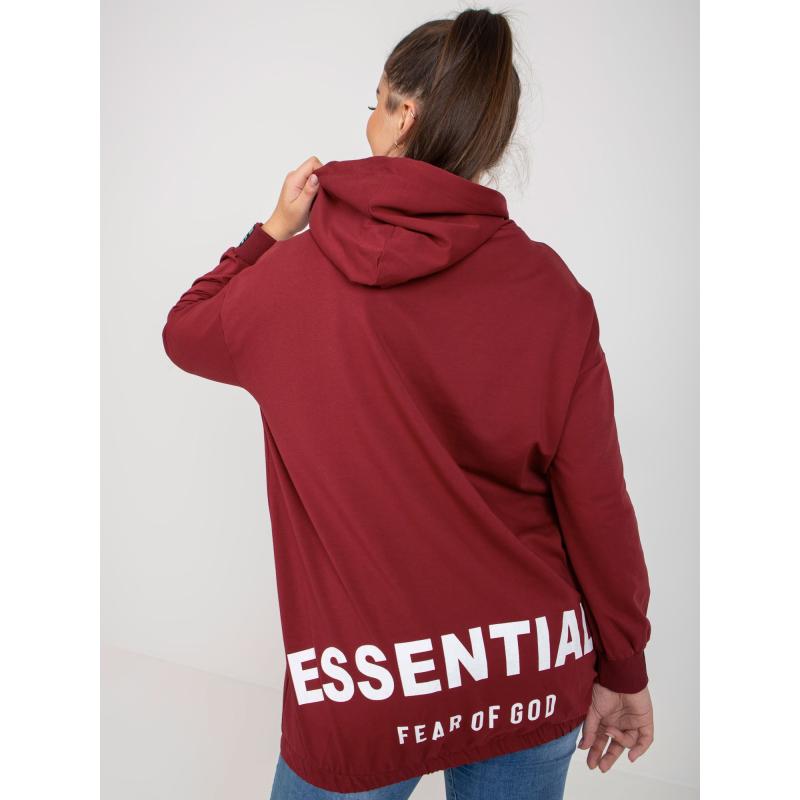 Dámská mikina s potiskem na zádech plus size JESSY bordó