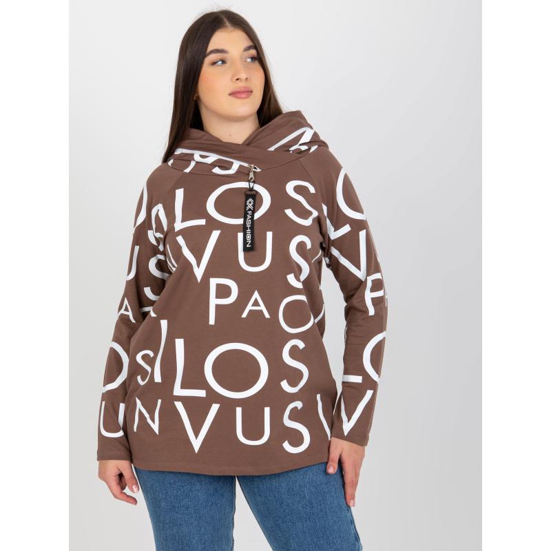 Női nyomtatott pamut plus size pulóver TONIA barna