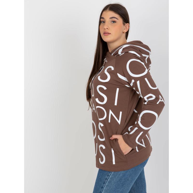 Női nyomtatott pamut plus size pulóver TONIA barna