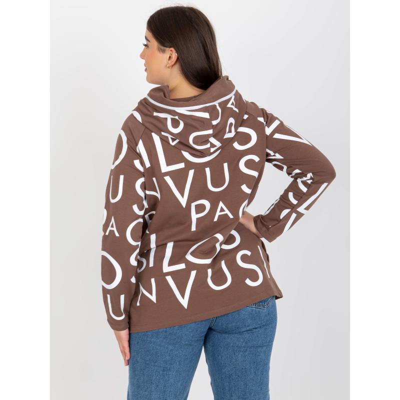 Női nyomtatott pamut plus size pulóver TONIA barna