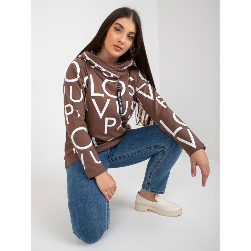 Női nyomtatott pamut plus size pulóver TONIA barna