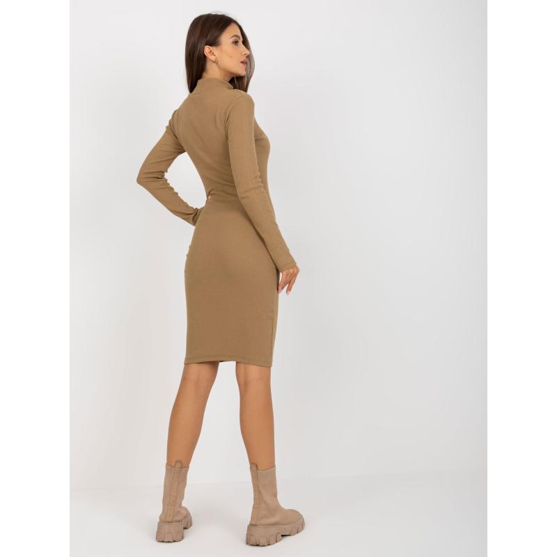 Dámské šaty s polovičním rolákem CALIRENE hnědé