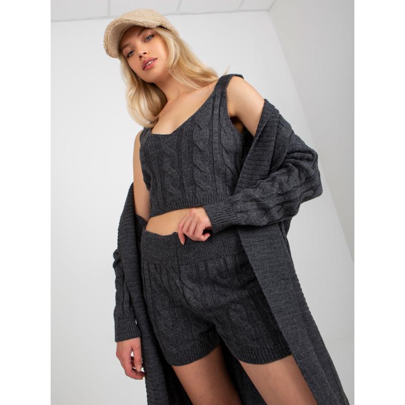 Dámská souprava se svetrem třídílná pletená LEANNA tmavě šedá