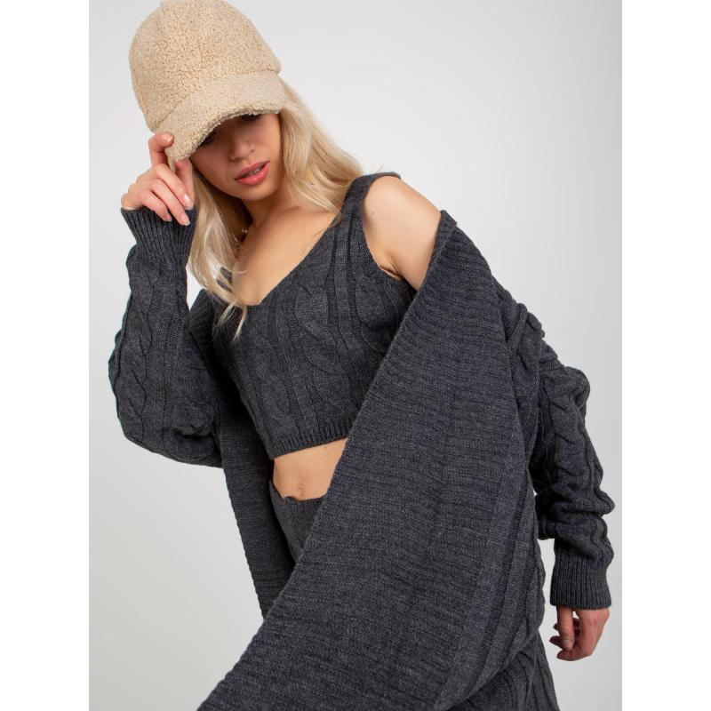 Dámská souprava se svetrem třídílná pletená LEANNA tmavě šedá