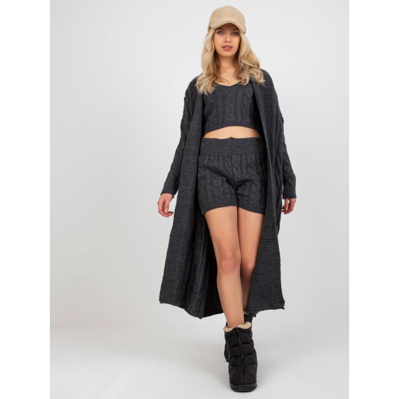 Dámská souprava se svetrem třídílná pletená LEANNA tmavě šedá