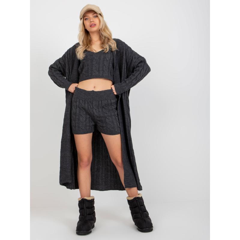 Dámská souprava se svetrem třídílná pletená LEANNA tmavě šedá