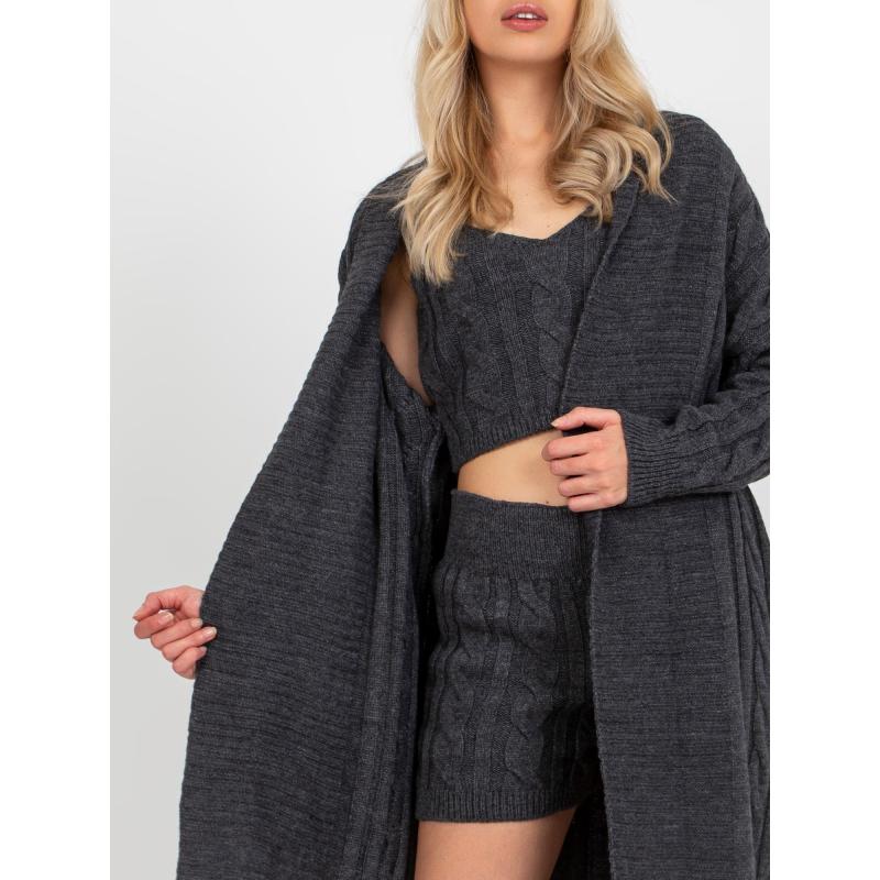 Dámská souprava se svetrem třídílná pletená LEANNA tmavě šedá